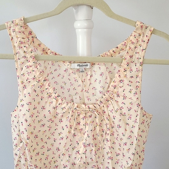 MADEWELL Cream Floral Drawstring Sleeveless Tank Blouse - Picture 5 of 10